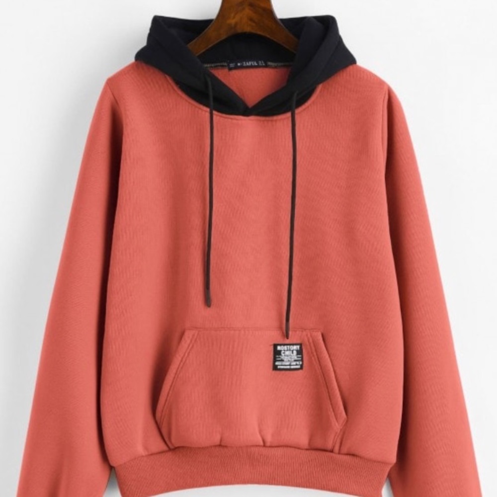 Coral/Orange Sweatshirt with Black Hoodie
